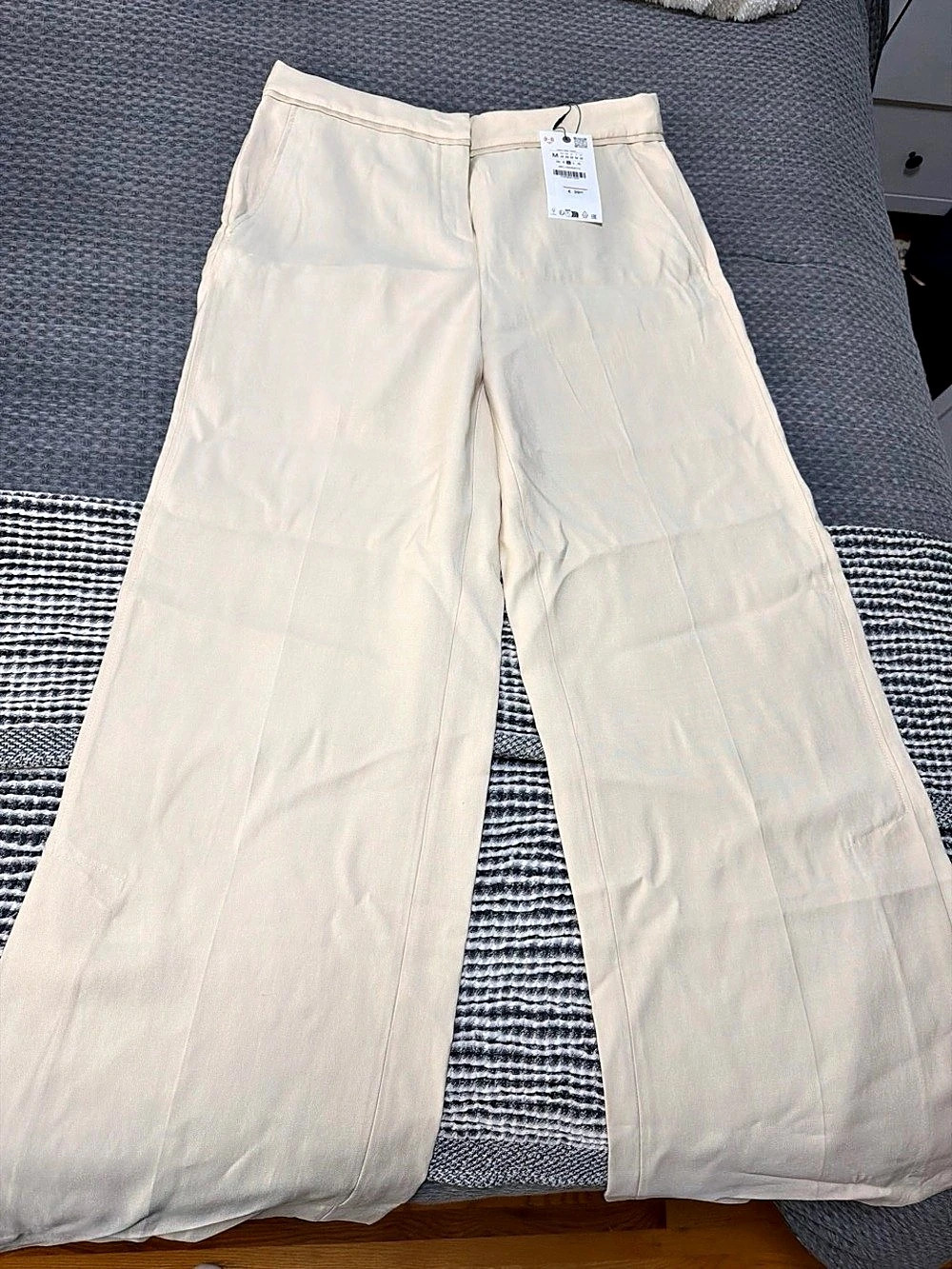 Zara ZW Collection Wide-Leg Trousers Cream Medium
